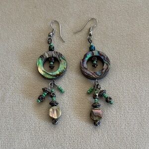 NWOT Handcrafted Green Abalone Drop Earrings - Women Jewelry
